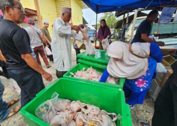SEBAHAGIAN pengunjung yang membeli ayam di Jualan Agro Madani di PPK Kuala Terengganu di Bukit Bayas, Kuala Terengganu, hari ini. - UTUSAN/ZAID MOHD. NOOR