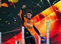 PEMANDU McLaren dari Britain, Lando Norris meraikan kejayaan di podium selepas memenangi Grand Prix (GP) Formula Satu (F1) Hungary - AFP