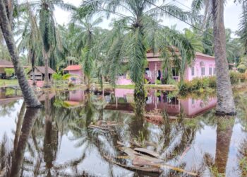 SEBUAH rumah masih digenangi air banjir termenung di Kampung Janda Berhias, Sungai Rambai, Melaka. - UTUSAN/MUHAMMAD SHAHIZAM TAZALI