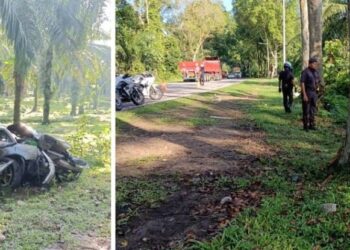 KEADAAN kenderaan yang dipandu mangsa yang maut dalam nahas di Kilometer 15, Jalan Seremban-Tampin, Rembau, Negeri Sembilan. - GAMBAR IHSAN POLIS