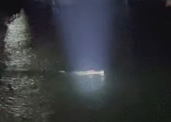 TANGKAP layar video memaparkan seekor buaya di  kawasan berhampiran Jambatan Marang, di Marang, Terengganu.
