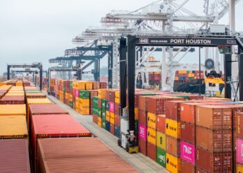 PEMANDANGAN udara kontena perkapalan di Houston Port of Authority di Texas, AS.-AFP