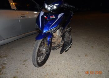 KEADAAN motosikal  Yamaha Y125ZR ditunggang Abdullah Yamin Abdullah yang terlibat dalam kemalangan maut di Kampung Gong Jaga, Besut, Terengganu.