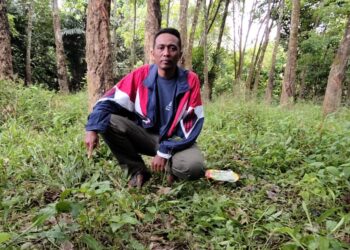NAZRI Mat Husin menunjukkan lokasi ibunya diserang seekor gajah di Kampung Laloh, Kuala Krai, Kelantan. - UTUSAN/YATIMIN ABDULLAH