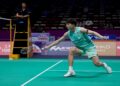 JUSTIN Hoh ketika beraksi pada perlawanan kedua Kumpulan C Piala Sudirman menentang Australia di Gimnasium Fenghuang, Xiamen, China, hari ini. - IHSAN BAM