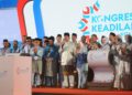 ANWAR Ibrahim bersama para pemimpin PKR pada Majlis Perasmian Kongres Nasional Keadilan di Pusat Konvensyen Antarabangsa Persada Johor, Johor Bahru.