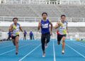 DANISH Iftikhar Muhammad Roslee (tengah) bersama Khairul Hafiz Jantan (kiri) dan Jonathan Nyepa pada acara akhir 100 meter (m) lelaki pada Kejohanan Olahraga Super Series Kuala Lumpur 2025 di Stadium Merdeka, hari ini. - UTUSAN/ISKANDAR ISHAK
