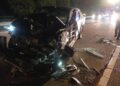 KENDERAAN dipandu suspek merempuh tiga buah kereta serta sebuah lori yang berada di lebuh raya sebelum berjaya ditahan di Kilometer 216.8 PLUS di Melaka.