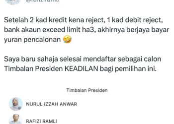 TANGKAP layar menerusi akaun X Rafizi Ramli.
