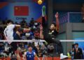 AKSI pemain Malaysia, Redwan Hakim melakukan libasan ketika melawan pasukan Taiwan pada acara double dalam Kejohanan Sepak Takraw Piala Asia ASTAF 2025 di Stadium Titiwangsa di sini hari ini. UTUSAN/SYAKIR RADIN