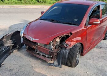 KERETA jenis Perodua Myvi yang terlibat dengan kemalangan di Seksyen 4, Bandar Baru Bangi.