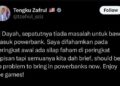 Ciapan Tengku Zafrul di media sosial, X membantu menyelesaikan masalah 'power bank' di Axiata Arena, Bukit Jalil, Kuala Lumpur, hari ini.