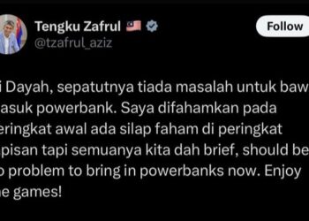 Ciapan Tengku Zafrul di media sosial, X membantu menyelesaikan masalah 'power bank' di Axiata Arena, Bukit Jalil, Kuala Lumpur, hari ini.