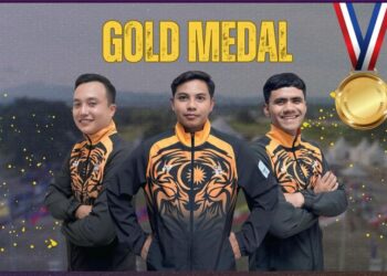 Gandingan trio Izzat Shameer Dzulkeple, Muhd Naufal Azmi dan Muhammad Idham Amin Ramlan mengetepikan Thailand 16-8 dalam aksi akhir triples lelaki untuk meraih pingat emas di Filipina. - IHSAN BOWLS MALAYSIA