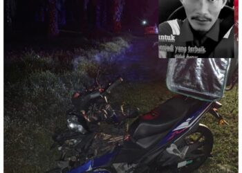 KEADAAN motosikal ditunggang Arshad Khamis yang terlanggar seekor lembu melintas di Kilometer 5, Jalan Lok Heng-Mawai, Kota Tinggi.