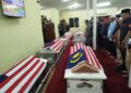 SOLAT jenazah tujuh mangsa yang beragama Islam di Surau Al Mustaqim Unit 5 FRU Sungai Senam Ipoh, Perak sebelum kesemua sembilan mangsa dihantar pulang ke tempat masing-masing untuk dikebumikan. - UTUSAN/FADZIL ZAINOL