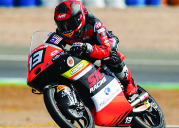 KAPSYEN: Hakim Danish berdepan isu jentera yang kurang laju sewaktu beraksi pada Kejohanan Dunia FIM JuniorGP di Litar Jerez, Sepanyol, kelmarin. - Ihsan SIC Racing