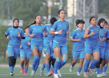 SKUAD Malayan Tigress menjalani latihan di Dushanbe, Tajikistan menjelang aksi pertama Kumpulan H, Kelayakan Piala Asia Wanita 2026 menentang Palestin, malam ini. -IHSAN FAM