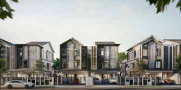PEMBANGUNAN ini menampilkan rumah berkembar tiga tingkat dengan kawasan binaan yang luas antara 4,100 hingga 5,112 kaki persegi.