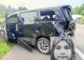 KEADAAN kereta Toyota Vellfire yang terbabit kemalangan di Kilometer 189.1 PLUS arah selatan dekat Kesang, Jasin, Melaka yang mengorbankan Iris Sofea Mohamed Siddiq Khan (gambar kecil).