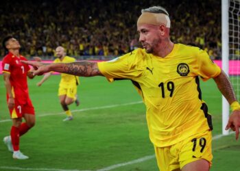 Pemain Malaysia, Rodrigo Holgado meraikan jaringan selepas menyumbat gol kedua dalam saingan kelayakan Piala Asia 2027 di Stadium Nasional Bukit Jalil (SNBJ) di sini, malam ini. Malaysia menang 4-0 ke atas Vietnam