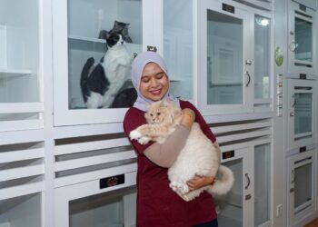 Aina Syazwani Muhammad Razi menunjukkan hotel kucing miliknya yang terletak di Semenyih, Selangor.