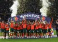Pemain Portugal meraikan kemenangan menjuara Piala Negara-Negara UEFA selepas menewaskan Sepanyol dalam pada perlawanan akhir di Munich, Jerman, pagi ini. - AFP