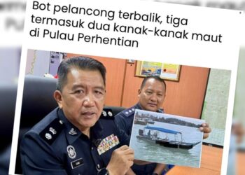 KERATAN akhbar Utusan Malaysia berhubung kejadian bot terbalik berhampiran Pulau Perhentian, Besut, Terengganu yang meragut tiga nyawa.