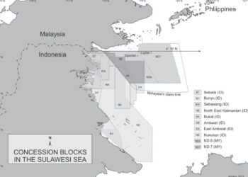 PETA menunjukkan kawasan Ambalat iaitu wilayah sempadan maritim antara Malaysia dan Indonesia.