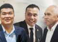 TEI Jian Cheing (kiri), Andi Muhammad Suryady (tengah) dan Yusof Yacob mengaku tidak bersalah memberi dan menerima rasuah di Mahkamah Sesyen, Kota Kinabalu, Sabah, semalam.