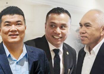 TEI Jian Cheing (kiri), Andi Muhammad Suryady (tengah) dan Yusof Yacob mengaku tidak bersalah memberi dan menerima rasuah di Mahkamah Sesyen, Kota Kinabalu, Sabah, semalam.