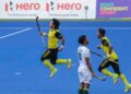 Pemain tengah negara, Fitri Saari meraikan kejayaannya menjaringkan gol ketika menewaskan Afrika Selatan 4-2 dalam aksi klasifikasi lima hingga lapan Piala Negara-Negara di sini hari ini. UTUSAN/SHIDDIEQIIN ZON