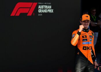 REAKSI pelumba McLaren, Lando Norris selepas menjuarai Grand Prix Austria, semalam. - AFP