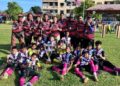 BARISAN jurulatih dan pemain pasukan Marang bergambar bersama medal serta trofi kemenangan selepas mempertahan kejuaraan Kejohanan Bola Sepak Bawah 12 Tahun Majlis Sukan Sekolah Negeri Terengganu di SK Pusat, Kemaman, kelmarin.