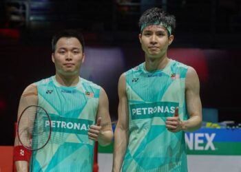 Aaron Chia (kiri) dan Soh Wooi Yik mempamerkan prestasi konsisten musim ini walaupun tersingkir daripada Terbuka Indnonesia, baru-baru ini. - UTUSAN/ISKANDAR ISHAK