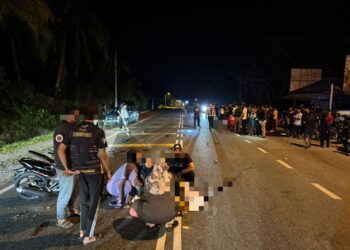 KEADAAN kemalangan  di Kilometer 60.5 Jalan Sungai Rengit – Kota Tinggi, Johor awal pagi tadi.