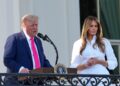 DONALD Trump bersama isterinya, Melania ketika berucap di Rumah Putih, Washington, baru-baru ini. – AFP