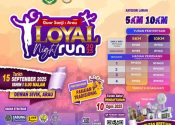 ACARA larian Guar Sanji: Arau Loyal Night Run 2025 bakal berlangsung pada 15 September depan.-UTUSAN