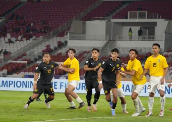 AKSI skuad B-23 negara ketika menumpaskan Brunei 7-1 dalam aksi kedua Kumpulan A.- IHSAN FAM