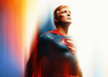 POSTER yang dijana AI menunjukkan Donald Trump digambarkan sebagai Superman. - AGENSI
