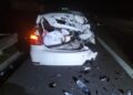 KEADAAN motosikal dan kereta yang terlibat dalam kemalangan di Kilometer 84.8 Lebuh Raya Utara Selatan (arah selatan) malam tadi.