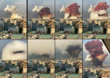 GABUNGAN gambar menunjukkan detik awal letupan besar yang berlaku di Pelabuhan Beirut pada 4 Ogos 2020. – AFP