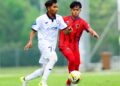 AKSI Piala Belia 2025 melibatkan AMD B-16 (baju merah) menentang PDRM FC(putih) bagi aksi ke-15 kejohanan berkenaan.-IHSAN FAM