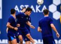 Pemain Johor Darul Ta'zim (JDT) berlatih sebagai persiapan menentang UM Damansara United dalam pusingan 16 Piala FA di Stadium Sultan Ibrahim, malam ini. - IHSAN JOHOR SOUTHERN TIGERS