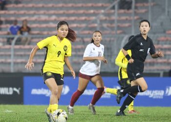 PENYERANG skuad wanita B-20 negara, Kaseh Carlmila menjaringkan dua gol dalam aksi Kumpulan F Kelayakan Piala Asia Wanita B-20 2026 berdepan Guam di Stadium Bola Sepak Kuala Lumpur, malam tadi.-IHSAN FAM