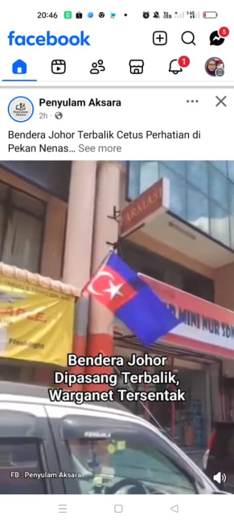 Polis siasat bendera Johor dipasang terbalik di Pekan Nanas.
