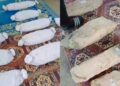 SEBAHAGIAN jasad dan batu sungai yang dijadikan batu nisan yang dialihkan dakan proses pemindahan 10 kubur lama di atas Lot 360, Mukim Terachi, Kuala Pilah hari ini-GAMBAR/TIK TOK WAGHIH NISMILAN.