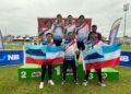 KUARTET Sabah acara 4x100 lelaki bawah 18 tahun berjaya memenangi pingat emas dan memecahkan rekod kejohanan pada MSSM Kali Ke-65 di Stadium Tuanku Syed Putra, Kangar, Perlis hari ini. -UTUSAN/ASYRAF MUHAMMAD
