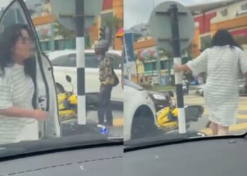 TANGKAP layar video tular yang memaparkan seorang wanita menyerang orang awam menggunakan sebilah pisau.