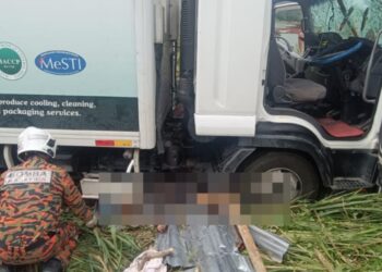 ANGGOTA bomba mengeluarkan mangsa yang terperosok di bawah lori dalam kemalangan di Jalan Simpang Pulai-Cameron Highlands, Ipoh hari ini.